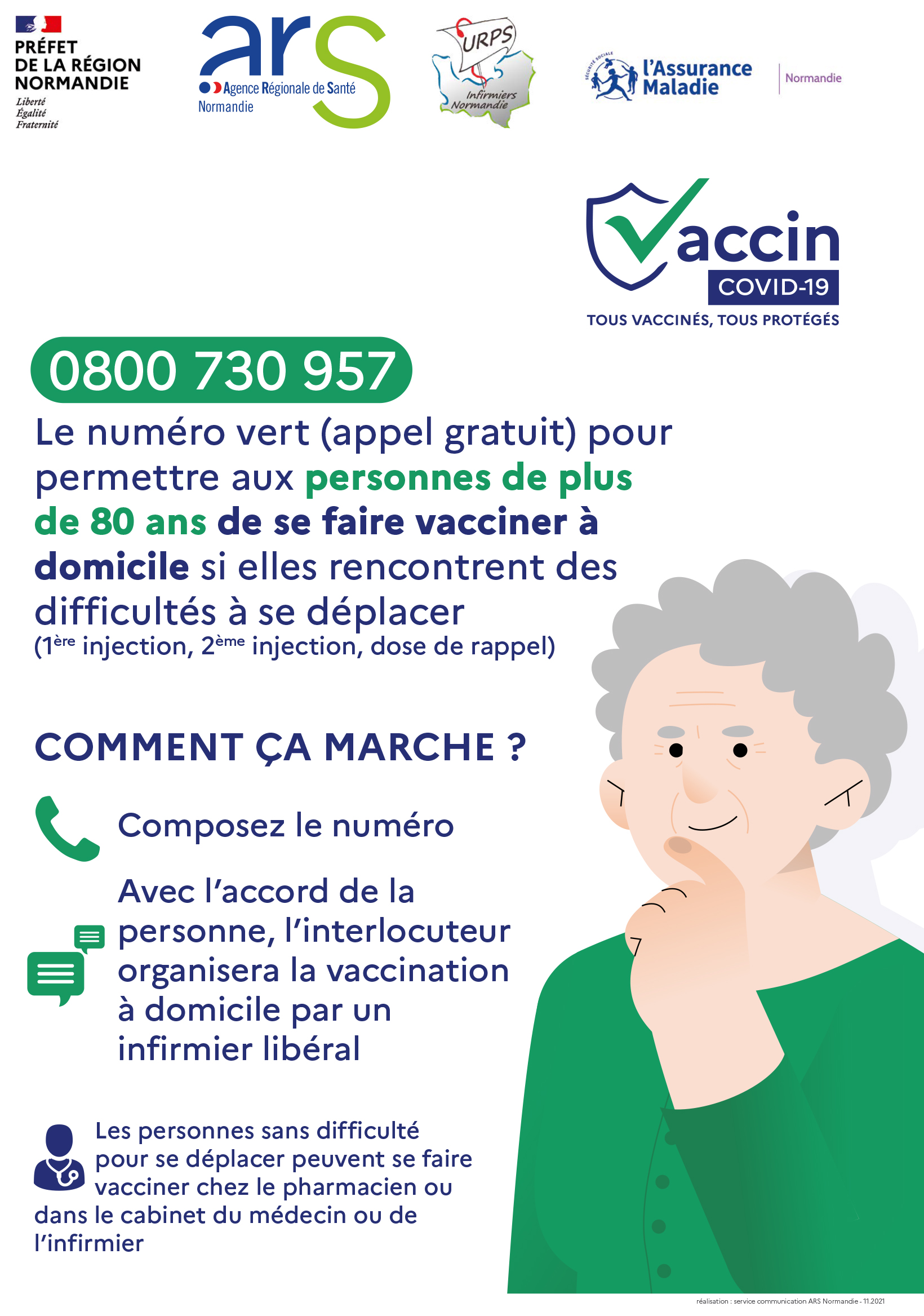 Numéro vert gratuit pour se faire vacciner à domicile