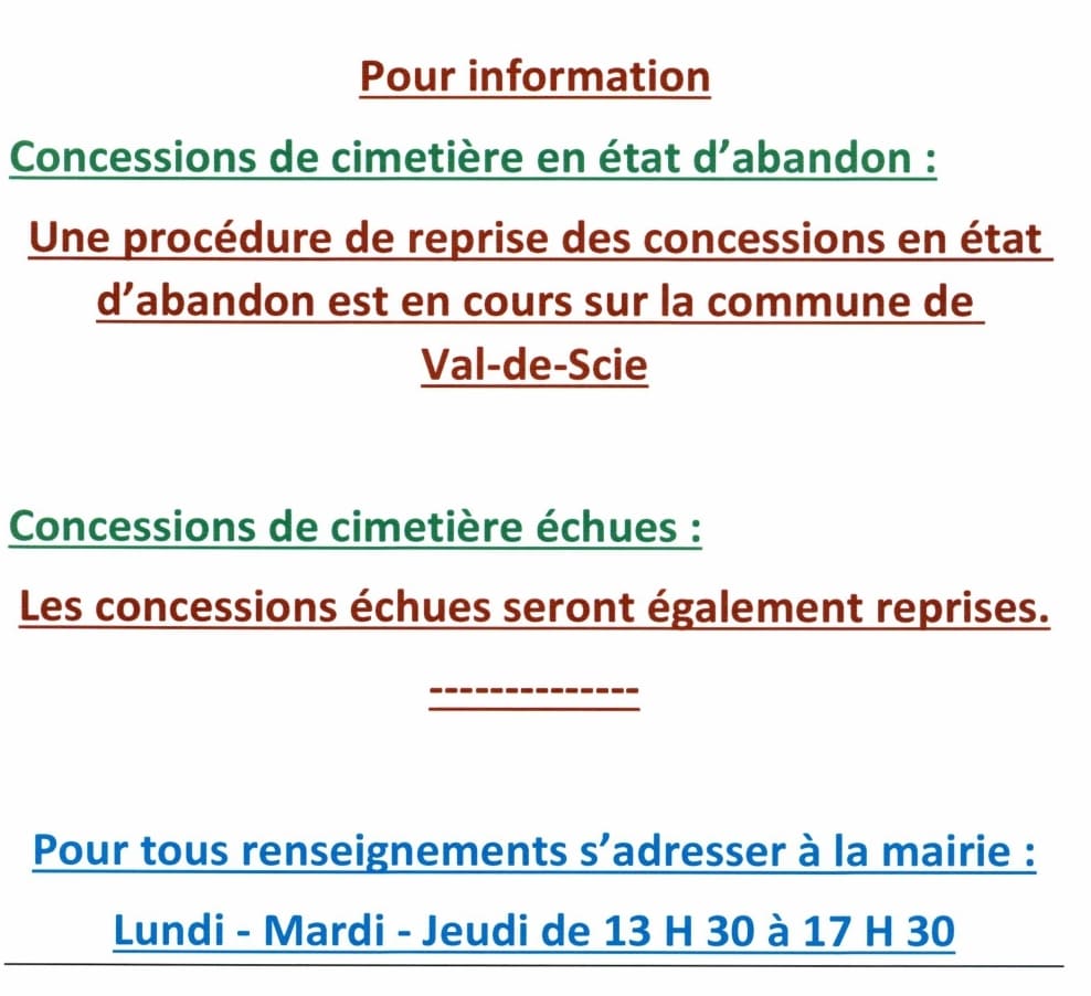 Informations concernant les concessions de cimetière en état d'abandon ou échues