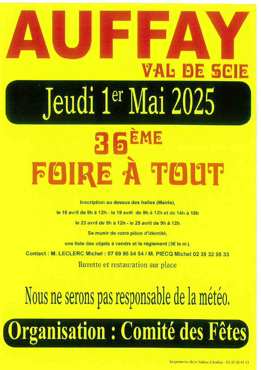 Foire à tout le 1er mai 2025 à Auffay