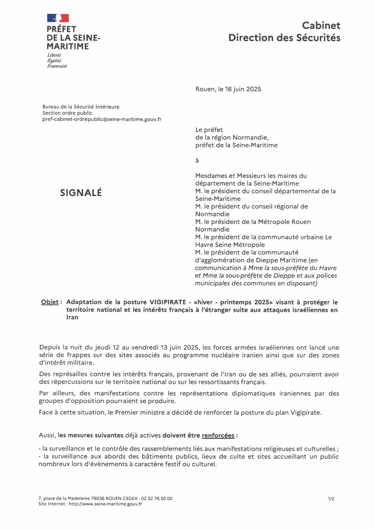 Adaptation de la posture Viripirate suite aux attaques israéliennes en Iran.