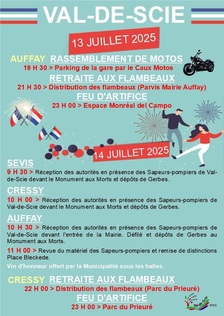 Fête nationale les 13 et 14 juillet 2025 à Auffay-Val-de-Scie