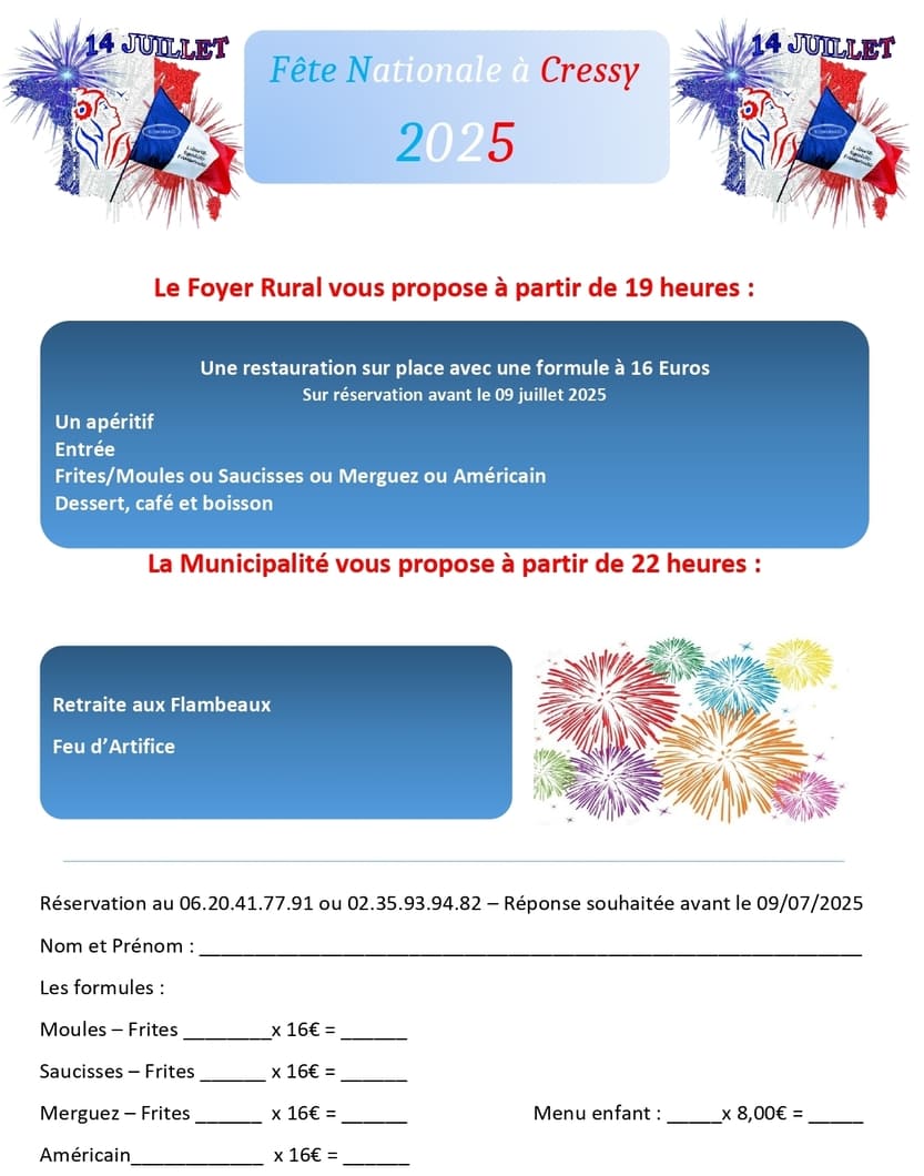Fête nationale à Cressy-Val-de-Scie le 14 juillet 2025