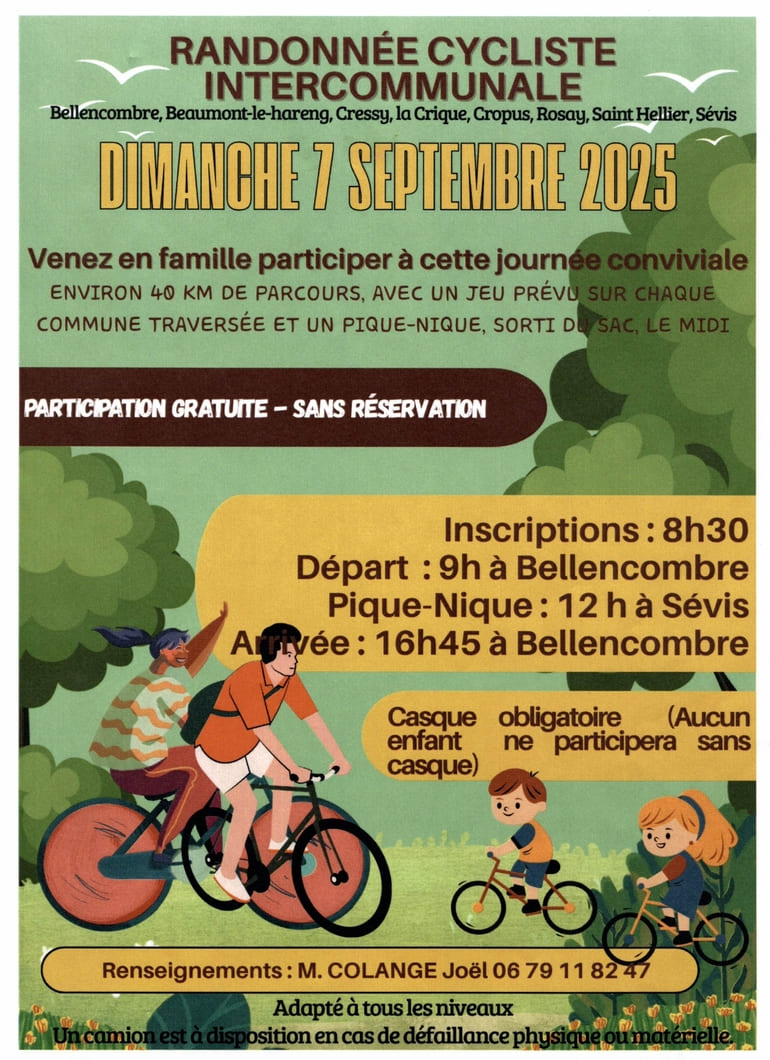 Randonnée cycliste intercommunale dimanche 7 septembre 2025