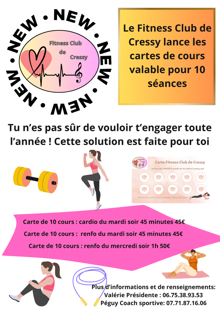 Possibilité de prendre une carte de 10 séances au Fitness Club de Cressy