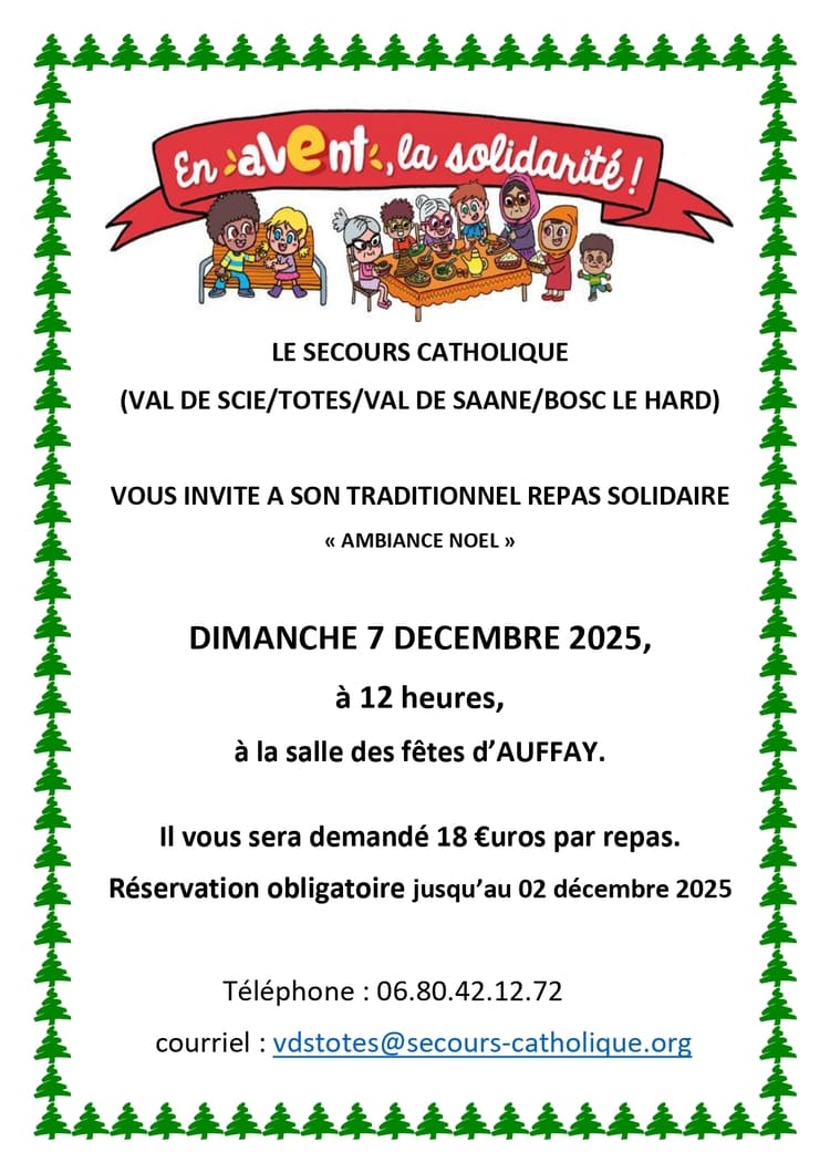 Repas du secours catholique le 7 décembre 2025 à Auffay