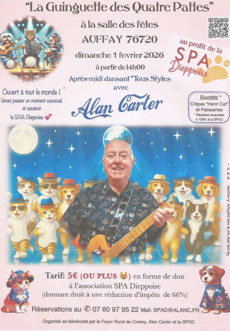 La Guinguette des quatre Pattes à la salle des fêtes d'Auffay avec Alan Carter le 1er février.