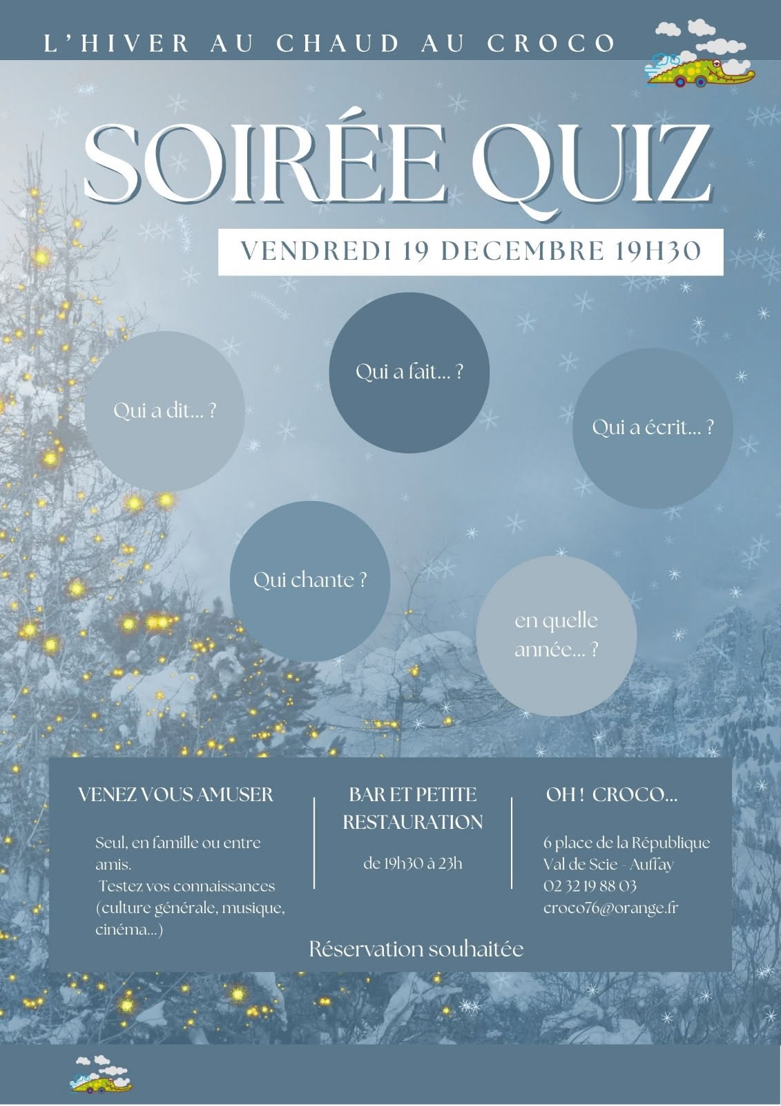 Soirée Quiz, vendredi 19 décembre à Auffay Val-de-Scie