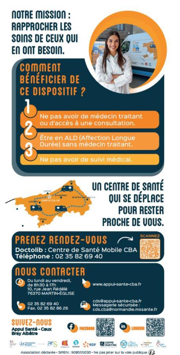 Centre de santé Mobile Caux Bray Albâtre comment en bénéficier