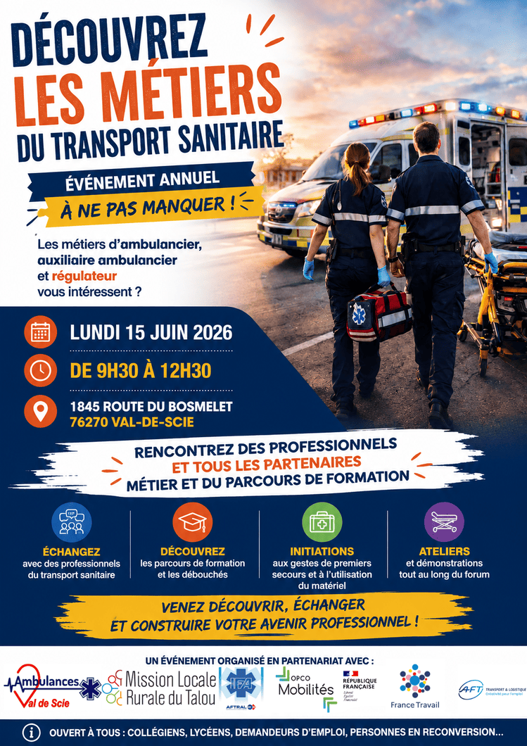 Découvrez les métiers du transport sanitaire – Événement à Val-de-Scie le 15 juin 2026