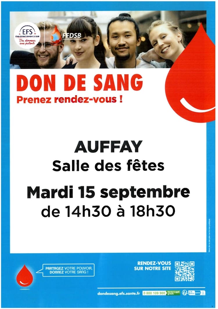 Don du Sang à Auffay : Participez à la Collecte le 15 Septembre 2026 !