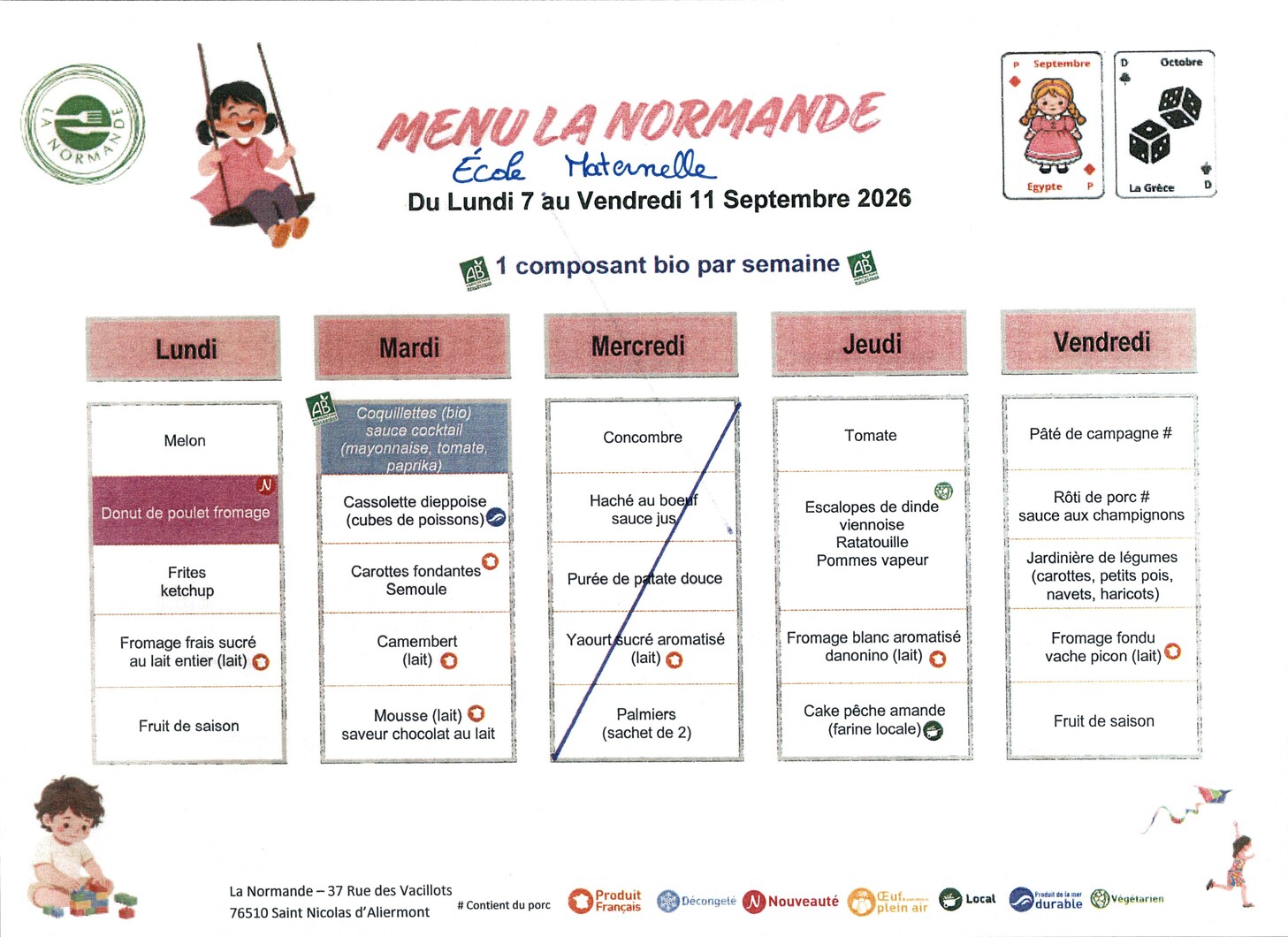 Menu école des Lutins