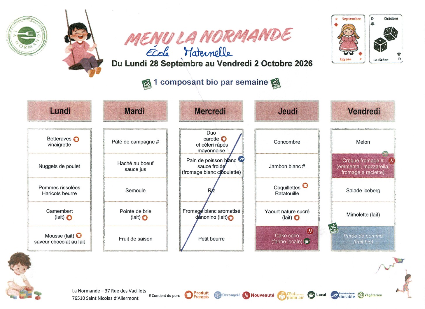 Menu école maternelle "Les Lutins"