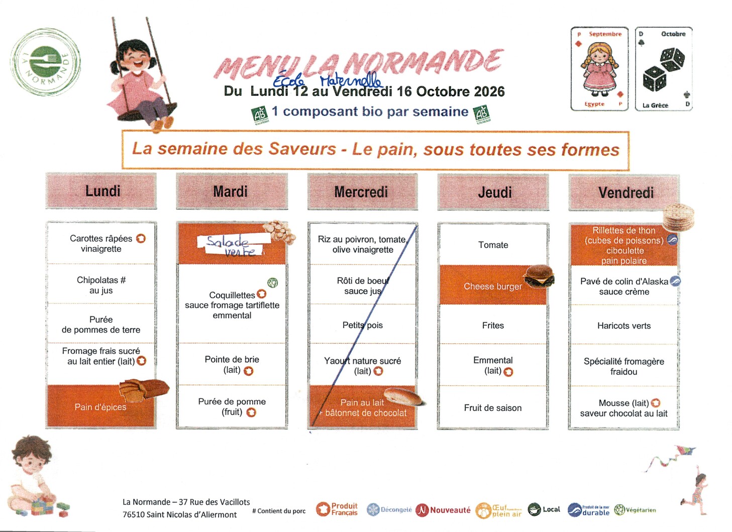 Menu école maternelle "les lutins"