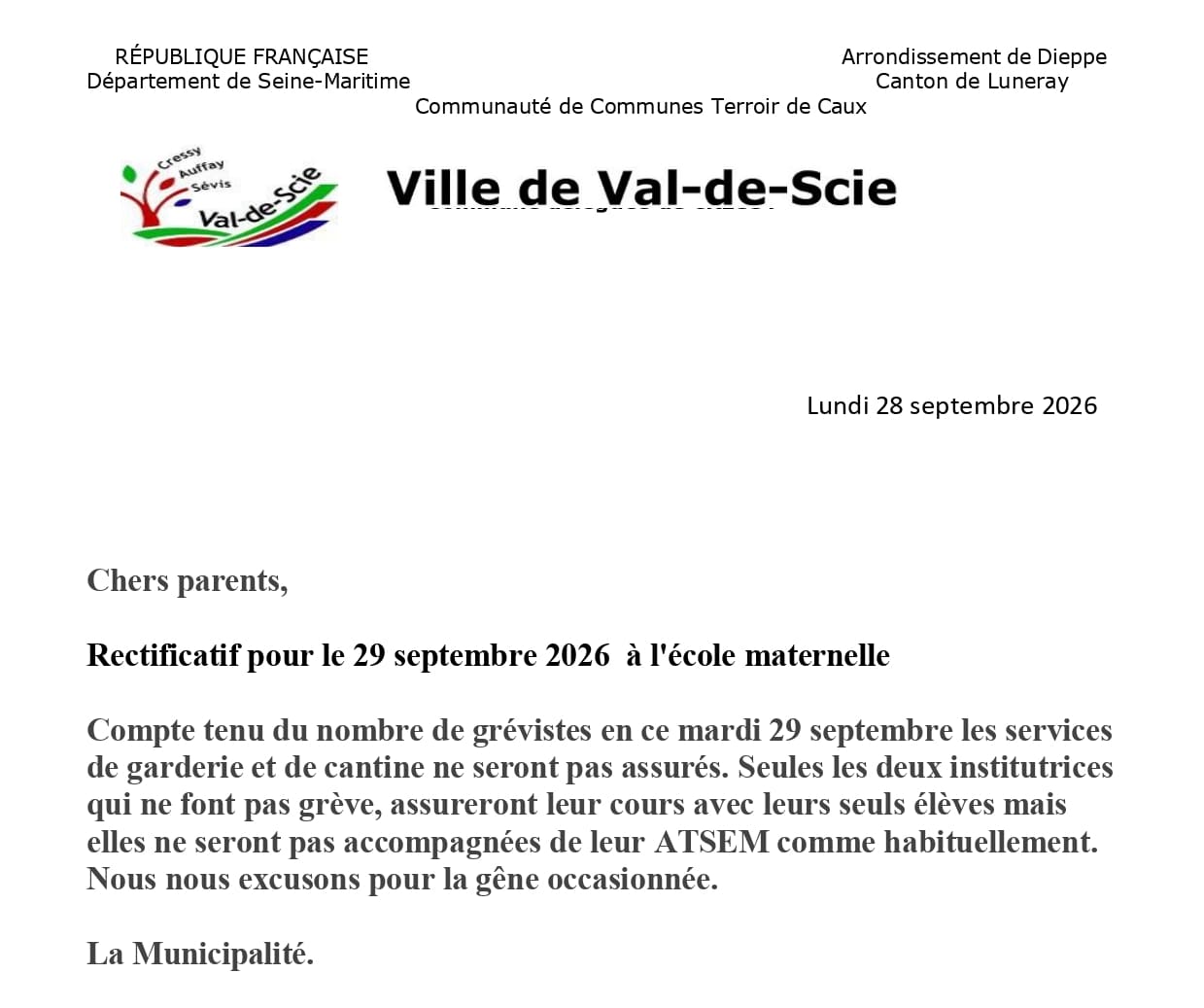 mouvement de grève des professeurs à Val-de-Scie