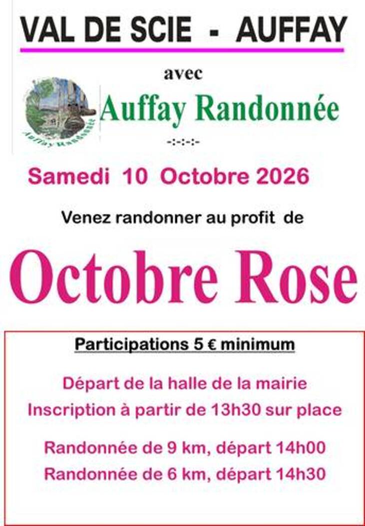 Octobre Rose, randonnée le 10 octobre 2026, départ Auffay