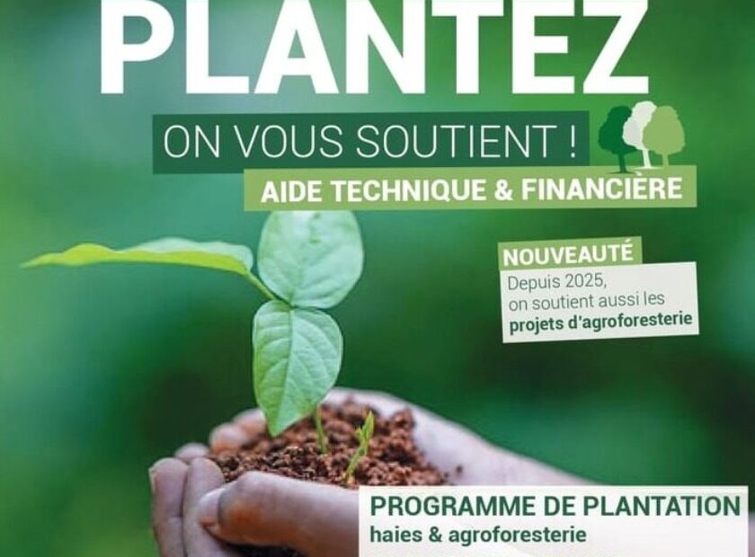 Programme de plantation de haies et d’agroforesterie avec aide technique et financière.