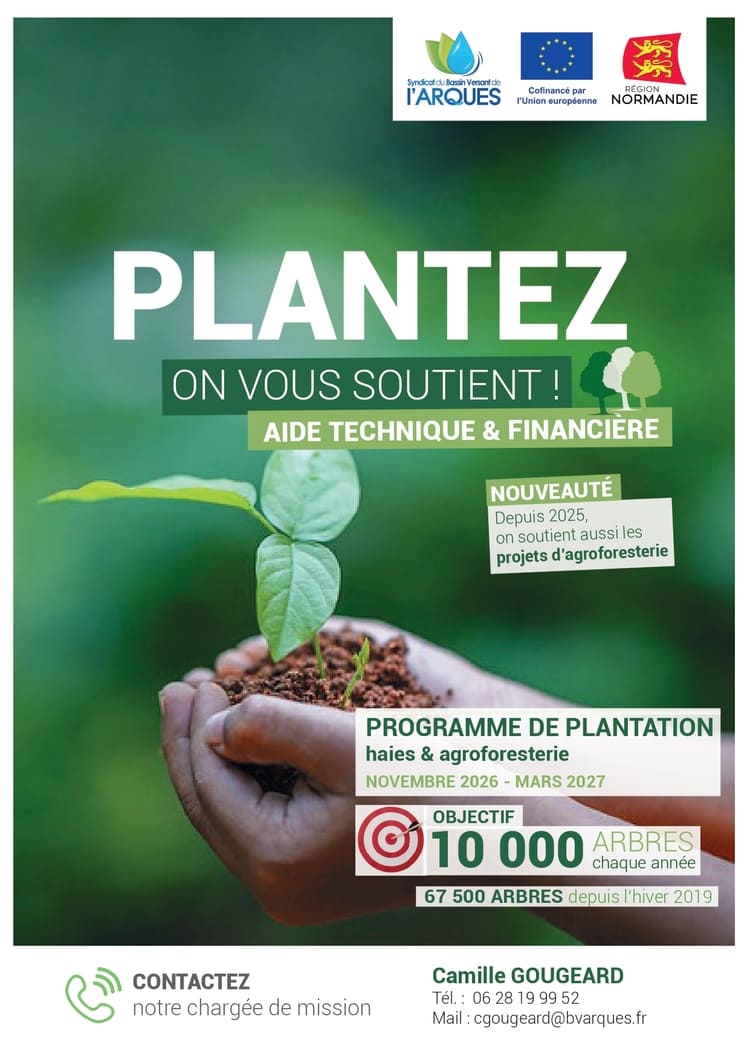 Programme de plantation de haies et d’agroforesterie avec aide technique et financière.