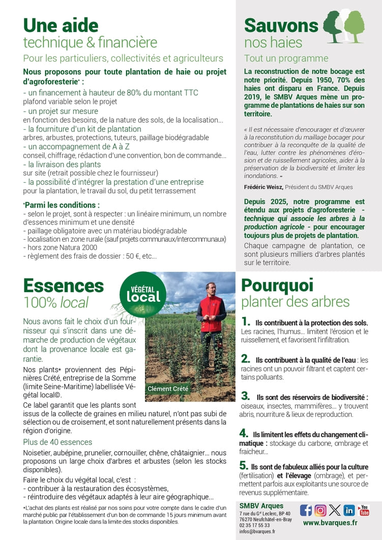 Programme de plantation de haies et d’agroforesterie avec aide technique et financière.